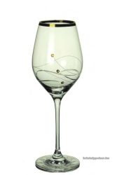 2 db Swarovski kristályos fehér fehérboros pohár díszdobozban, arany kristállyal és szájjal.