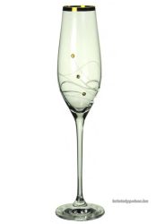 2 db Swarovski kristályos fehér pezsgős pohár díszdobozban, arany kristállyal és szájjal.